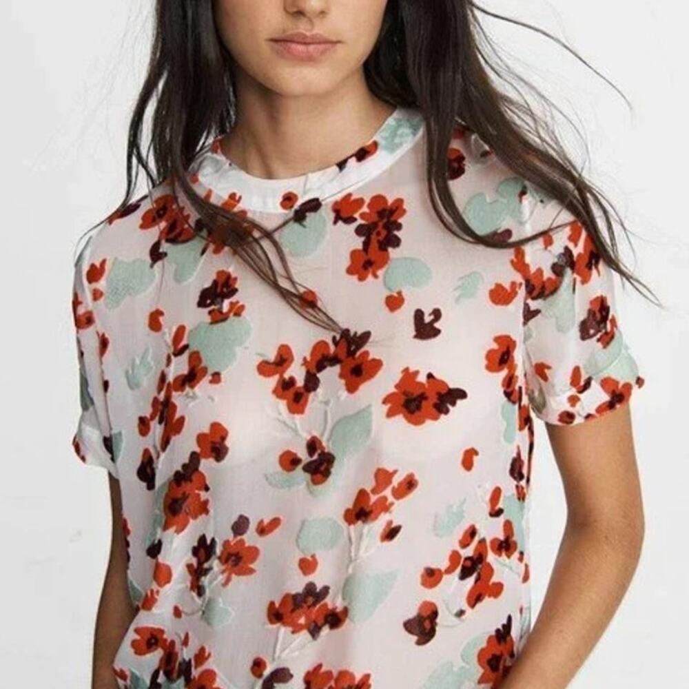 Rag & Bone Womens Silk Blend Crop Top Sz S Floral Velvet Sheer Designer Romantic